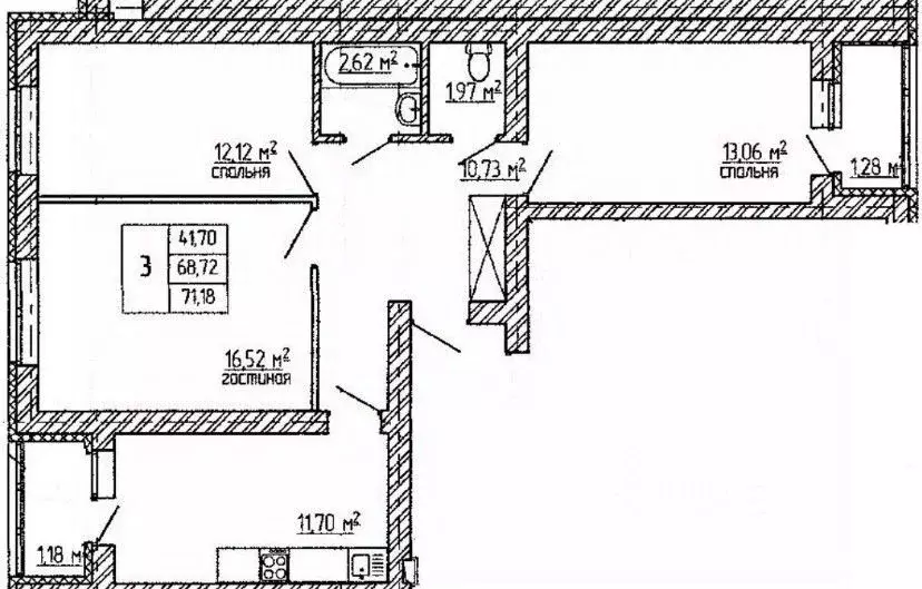 3-к кв. Башкортостан, Уфа ул. Гази Загитова, 11/1 (71.0 м) - Фото 2