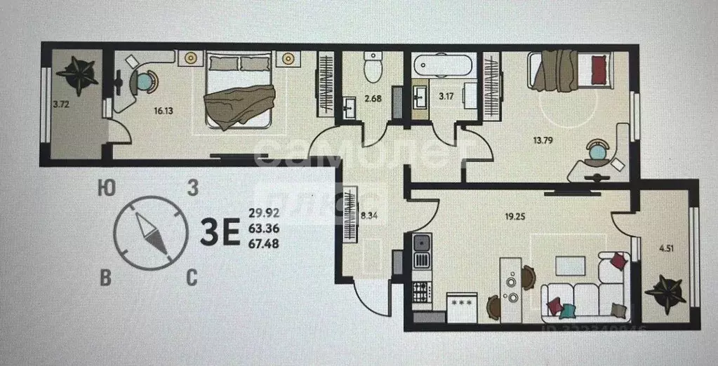 2-к кв. Липецкая область, Липецк ул. Механизаторов, 15А/3 (67.48 м) - Фото 0