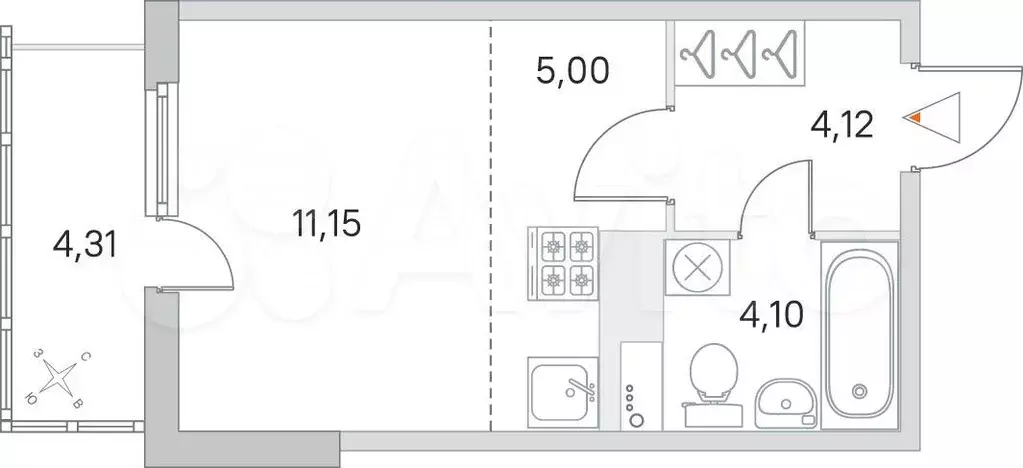 Квартира-студия, 25,7 м, 4/8 эт. - Фото 0