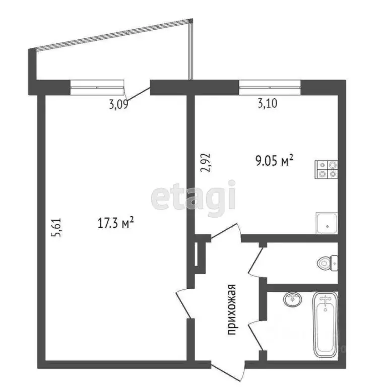 1-к кв. Тюменская область, Тюмень ул. Радищева, 27 (34.1 м) - Фото 2