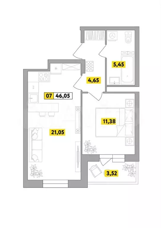 2-к. квартира, 46,1 м, 6/9 эт. - Фото 0