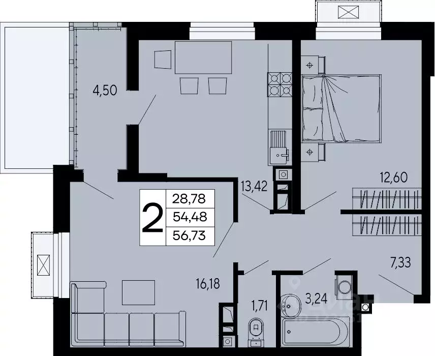 2-к кв. Адыгея, Майкоп 9 Мая ул. (56.73 м) - Фото 1