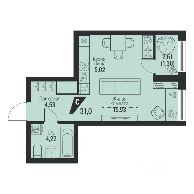 1-к кв. Свердловская область, Екатеринбург просп. Космонавтов, 100 ... - Фото 1