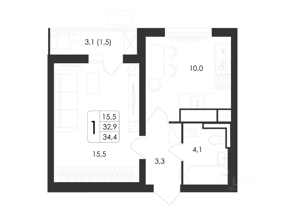 1-к кв. Воронежская область, Воронеж ул. Загоровского, 5/4 (34.4 м) - Фото 0