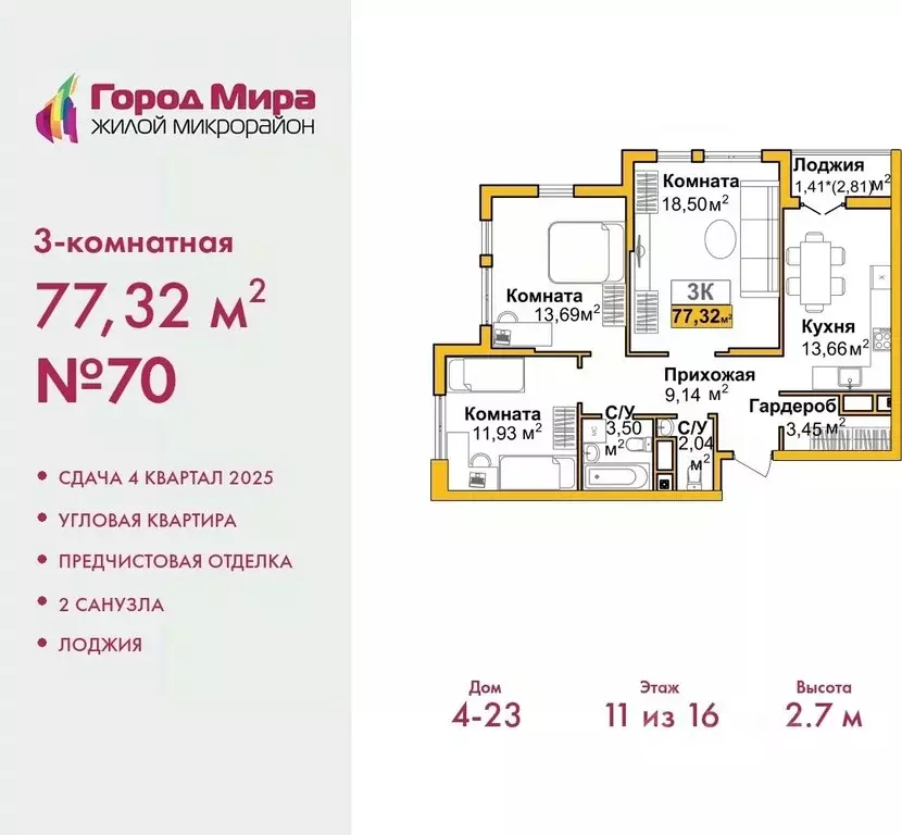 3-к кв. Крым, Симферополь Город Мира жилой комплекс (77.42 м) - Фото 0