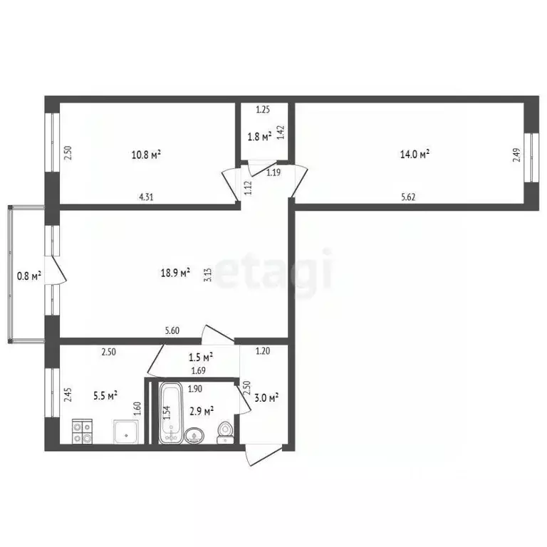 3-к кв. Калининградская область, Калининград ул. Рокоссовского, 14 ... - Фото 2