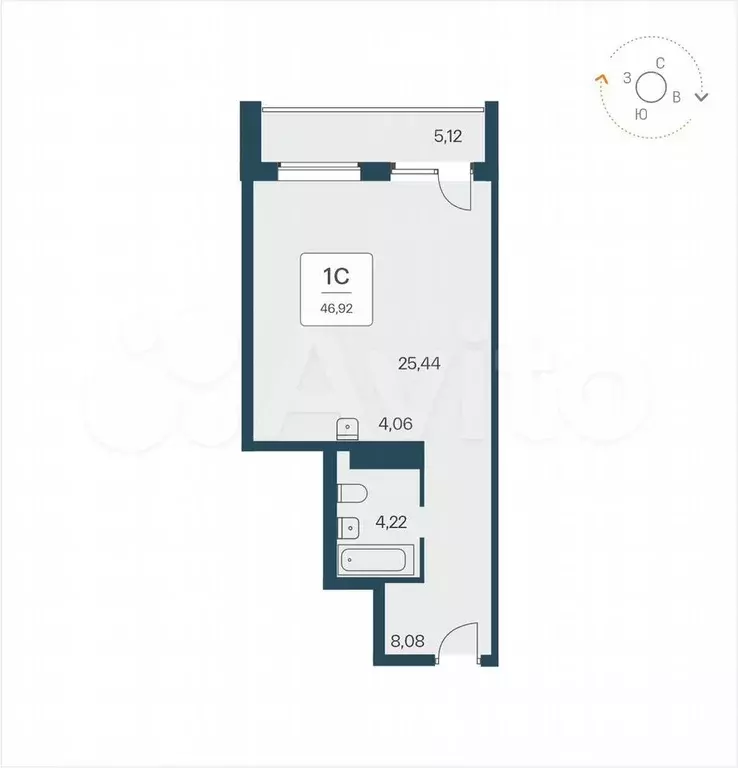 Апартаменты-студия, 46,9 м, 23/25 эт. - Фото 0