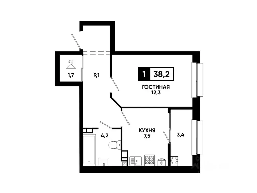 1-к кв. Ставропольский край, Ставрополь ул. Андрея Голуба, 12к11 (38.2 ... - Фото 2