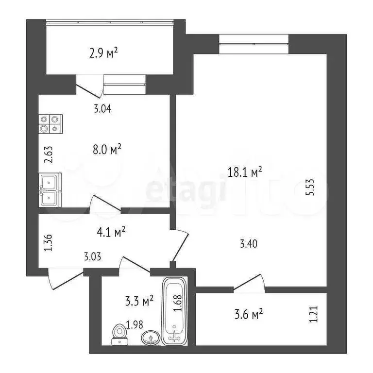 1-к. квартира, 36,1 м, 4/5 эт. - Фото 0