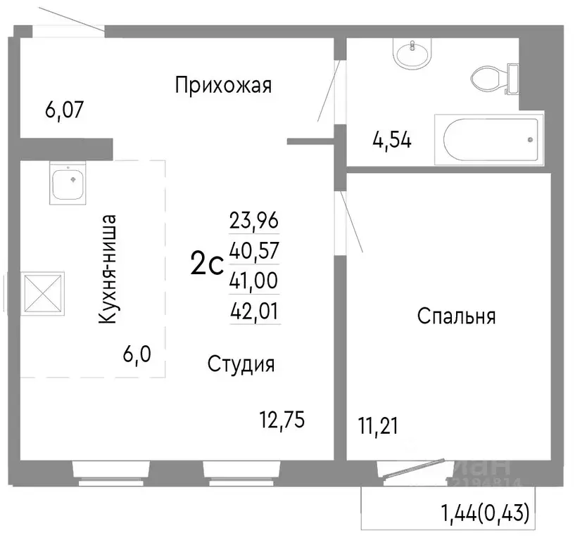 2-к кв. Челябинская область, Челябинск Нефтебазовая ул., 1к2 (41.0 м) - Фото 0