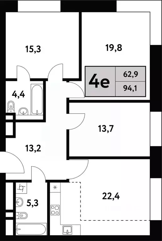 4-к кв. Москва Фестивальная ул., 15к24/1 (94.1 м) - Фото 0