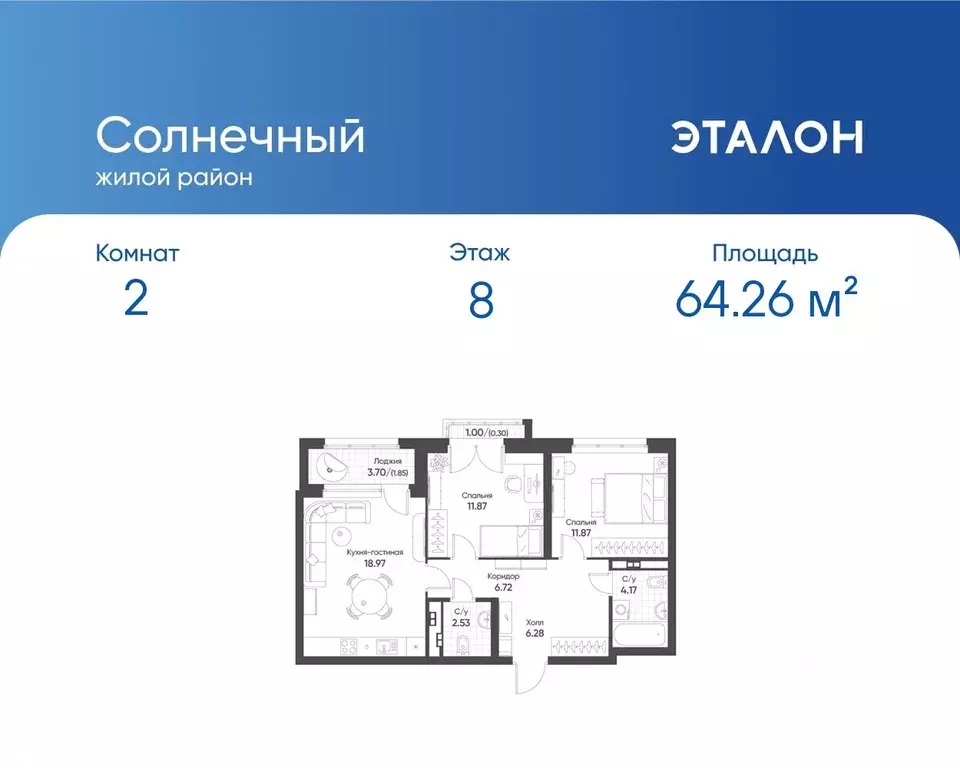2-к кв. Свердловская область, Екатеринбург Солнечный жилрайон,  (64.26 ... - Фото 0