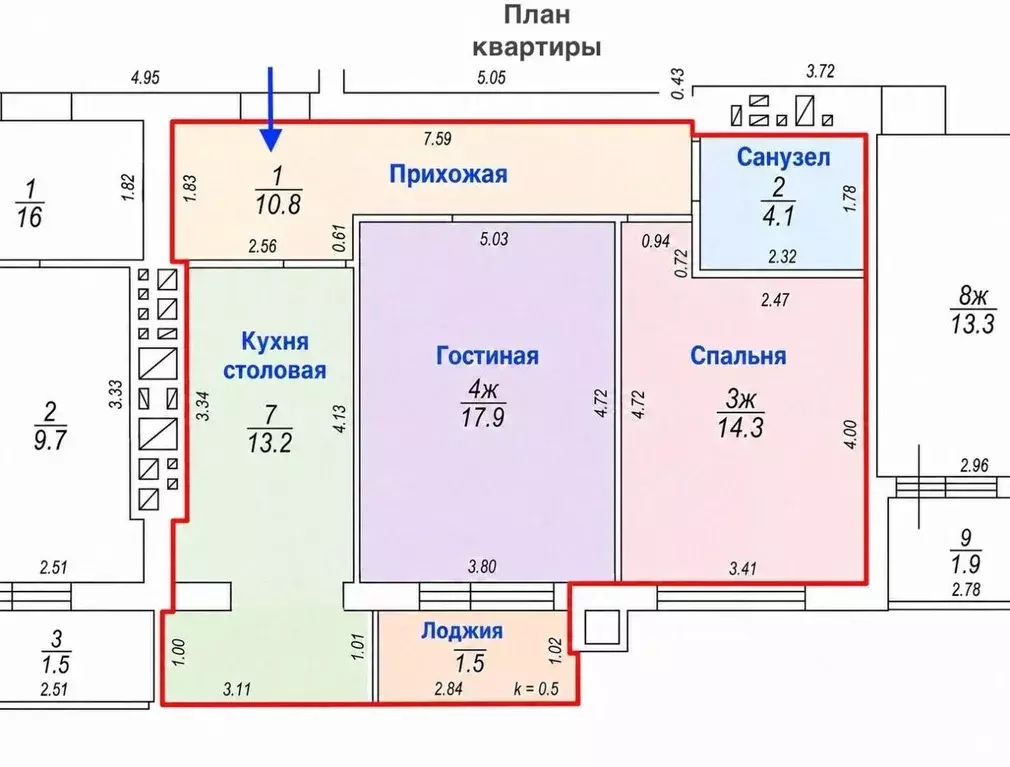 2-к кв. Калининградская область, Калининград ул. Юрия Гагарина, 7 ... - Фото 2