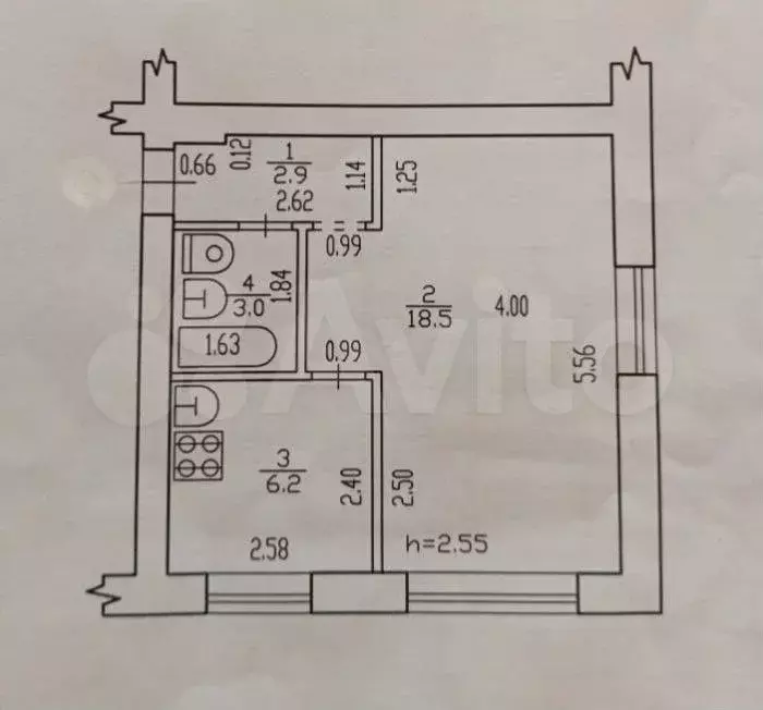 1-к. квартира, 30,6 м, 1/5 эт. - Фото 0