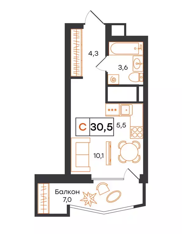 Квартира-студия: Екатеринбург, улица Патриса Лумумбы, 54 (30.5 м) - Фото 0