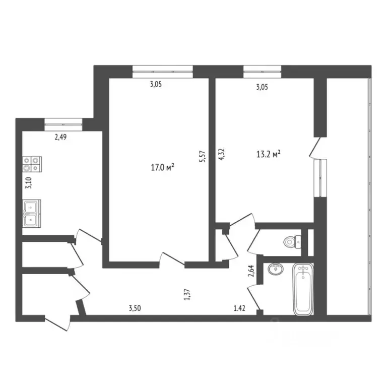 2-к кв. Тюменская область, Тюмень ул. Немцова, 41 (52.0 м) - Фото 2