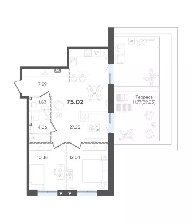 2-комнатная квартира: Казань, Вахитовский район (75.02 м) - Фото 1