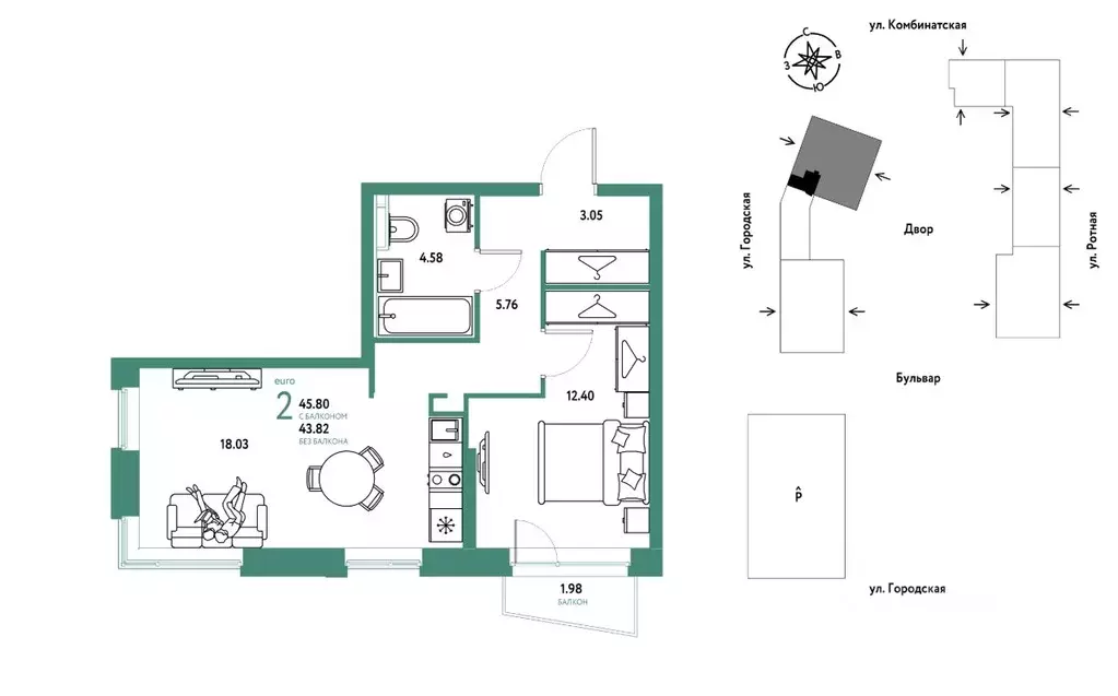 2-к кв. Свердловская область, Екатеринбург муниципальное образование, ... - Фото 1