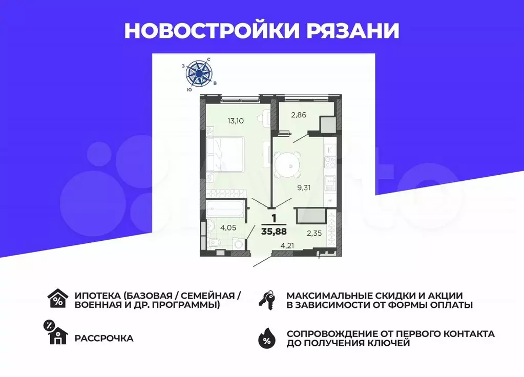 1-к. квартира, 34,5 м, 23/25 эт. - Фото 0