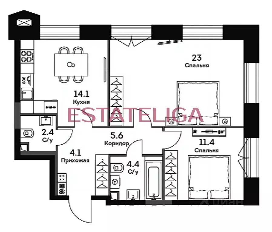 3-к кв. Москва Эра жилой комплекс, 3 (65.0 м) - Фото 2