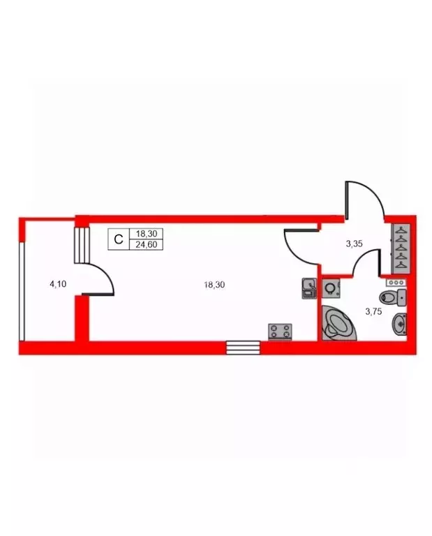 Студия Санкт-Петербург Кузнецовская ул., 58к4 (24.6 м) - Фото 2