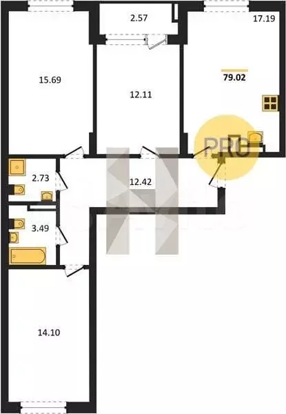 3-к. квартира, 78,7 м, 2/9 эт. - Фото 1