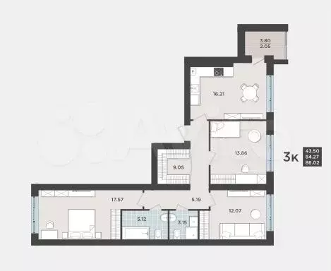 3-к. квартира, 86 м, 2/9 эт. - Фото 1