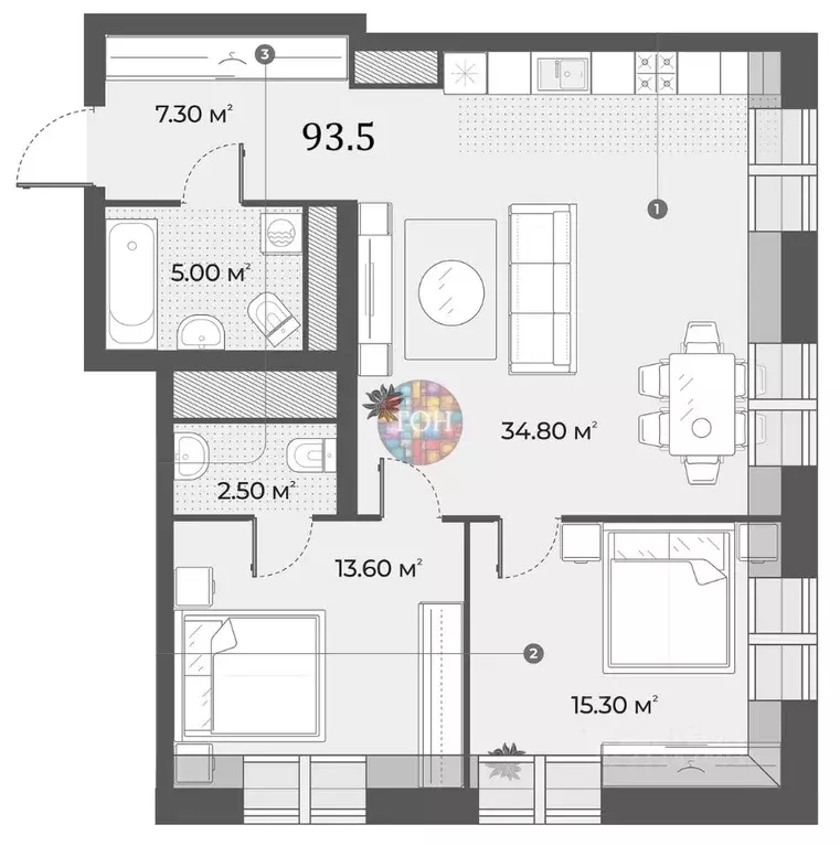 2-к кв. Санкт-Петербург Зеленогорская ул., 3 (93.5 м) - Фото 1