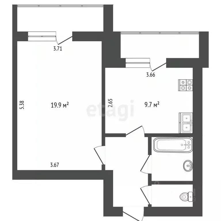 1-к кв. Белгородская область, Белгород ул. Щорса, 45к (39.6 м) - Фото 2