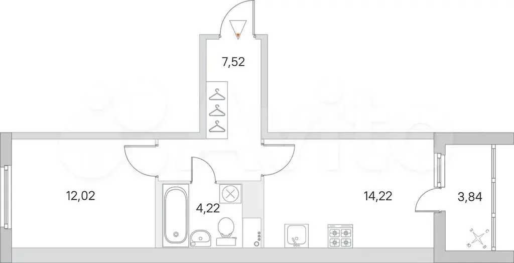 1-к. квартира, 39,9 м, 4/8 эт. - Фото 0