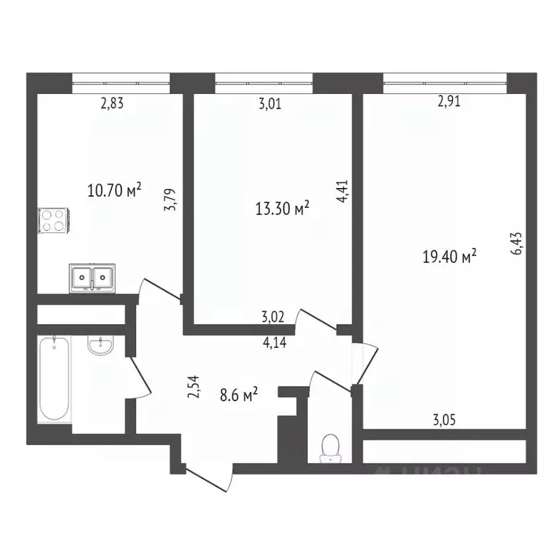 2-к кв. Москва Мукомольный проезд, 2 (57.0 м) - Фото 2