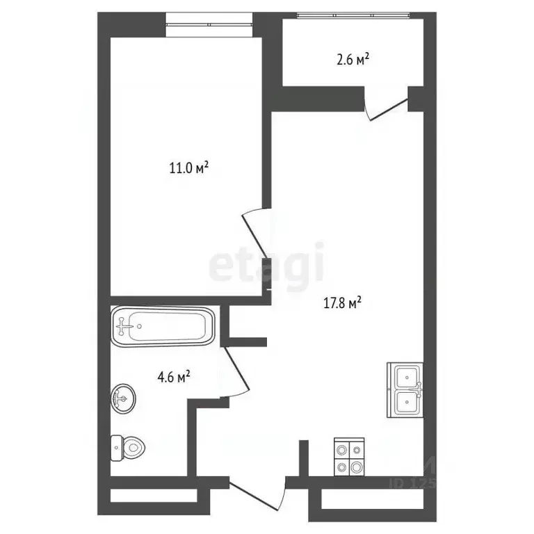 1-к кв. Крым, Симферополь ул. Бородина (33.0 м) - Фото 2