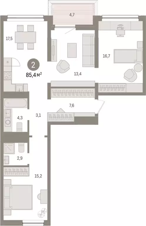 2-комнатная квартира: Тюмень, Мысовская улица, 26к1 (85.35 м) - Фото 0