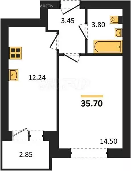 1-комнатная квартира: Калининград, улица Сержанта Мишина, 81к2 (37 м) - Фото 0