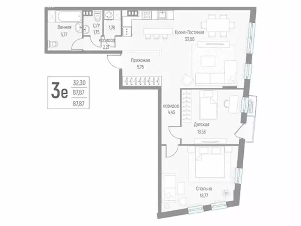 3-комнатная квартира: деревня Крюково, Высокая улица, 1 (89 м) - Фото 1