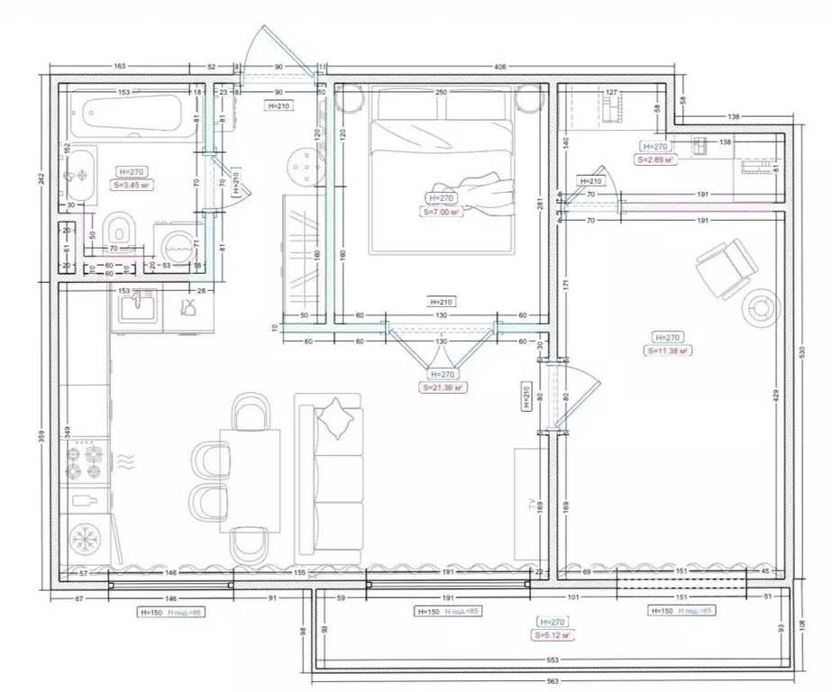 Квартира, 2 комнаты, 53 м - Фото 1