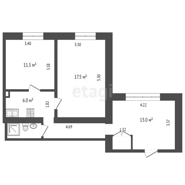 1к в 3-комнатной квартире (42 м) - Фото 1