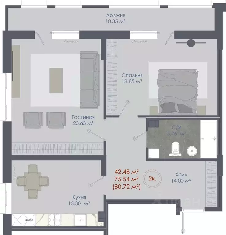 2-к кв. Воронежская область, Воронеж ул. Любы Шевцовой, 31 (80.72 м) - Фото 1