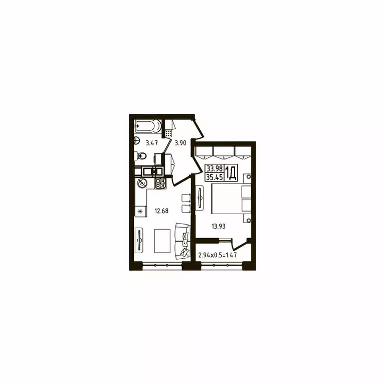 1-комнатная квартира: Республика Адыгея (Адыгея), Майкоп (35.45 м) - Фото 0