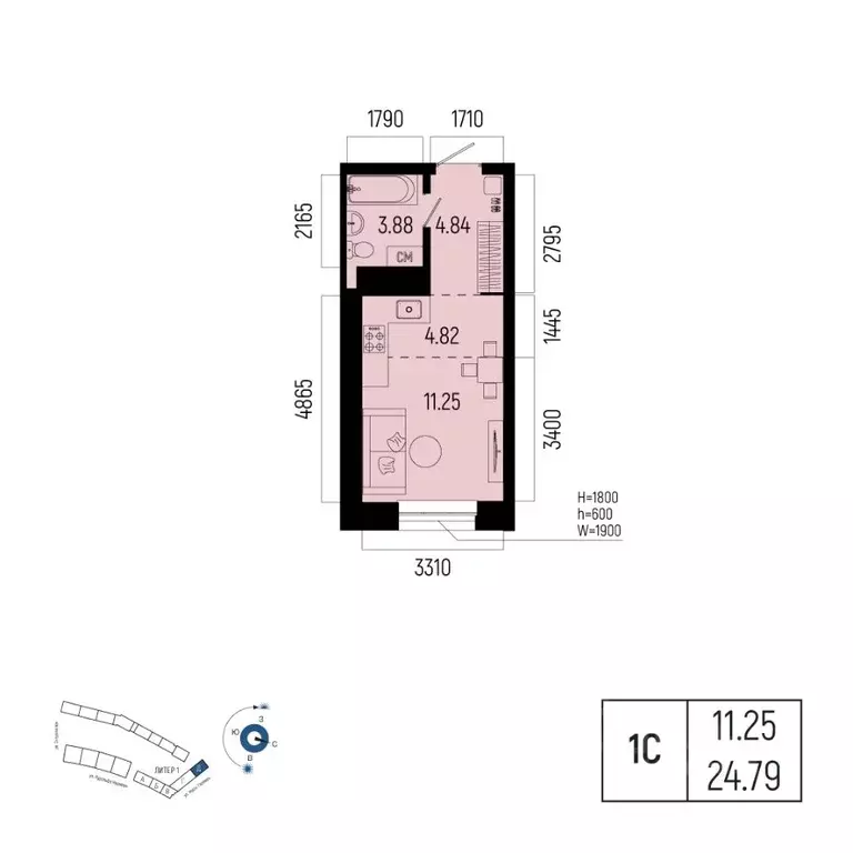 1-к кв. Башкортостан, Уфа Глумилино-1 мкр, Новатор жилой комплекс ... - Фото 1