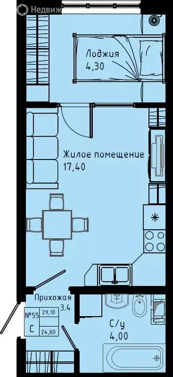 Квартира-студия: Коммунар, Железнодорожная улица, 41к3 (29.1 м) - Фото 1