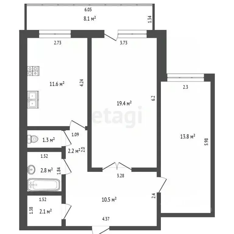 2-к кв. Саха (Якутия), Якутск ул. Кальвица, 2/3 (63.7 м) - Фото 2