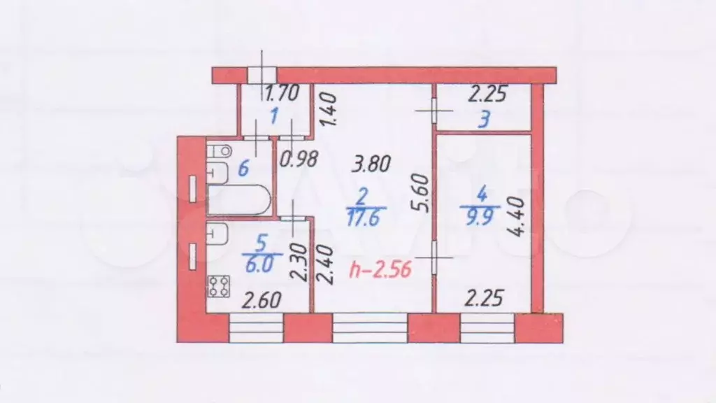 2-к. квартира, 41,4 м, 1/5 эт. - Фото 0