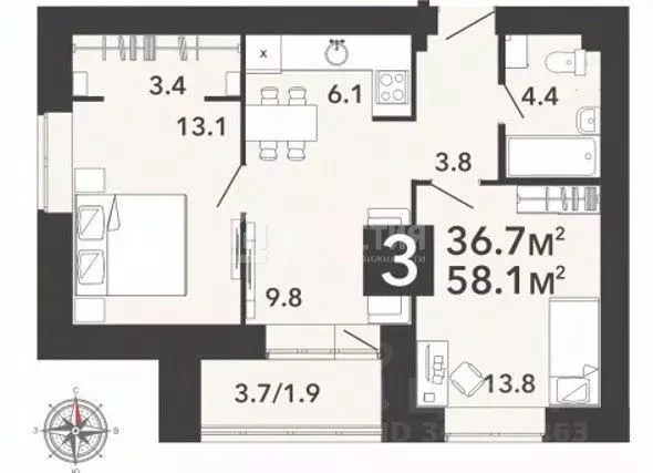 3-к кв. Пензенская область, Пенза ул. Шмидта, 2 (58.1 м) - Фото 0