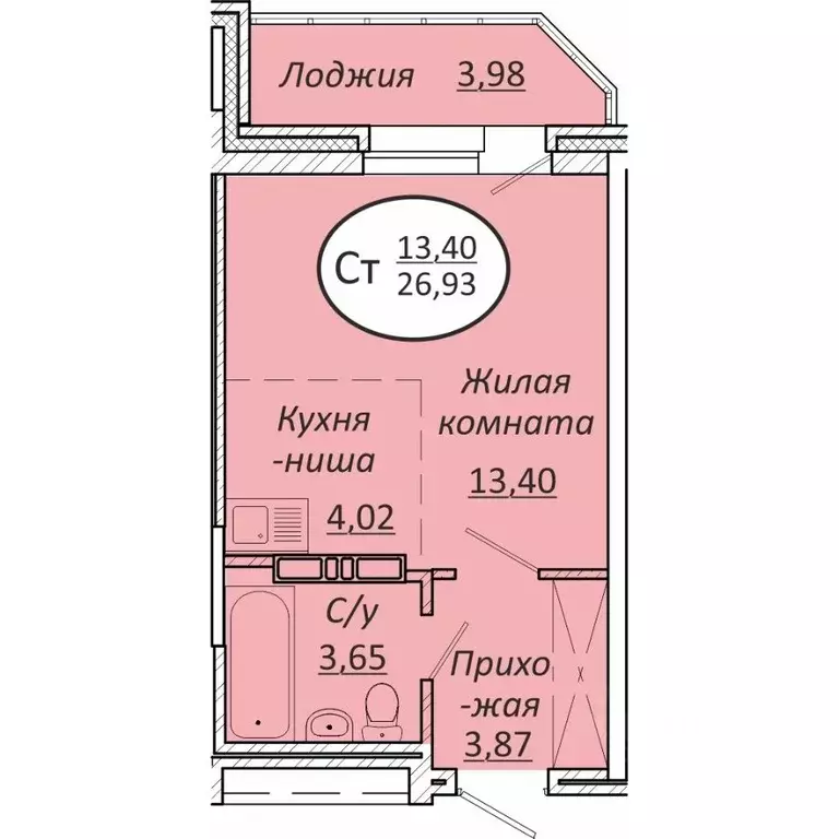 Студия Новосибирская область, Новосибирск  (26.93 м) - Фото 1