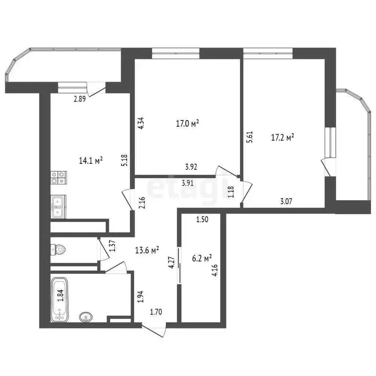 Квартира, 2 комнаты, 75.2 м - Фото 0