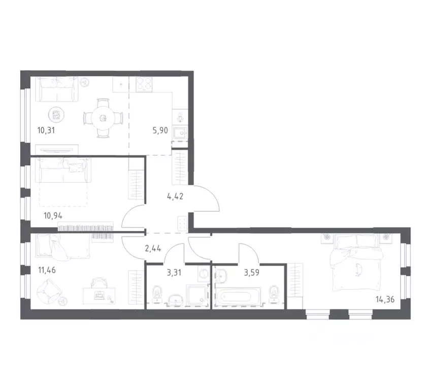 3-к кв. Башкортостан, Уфа ул. Рашита Манурова (66.73 м) - Фото 1