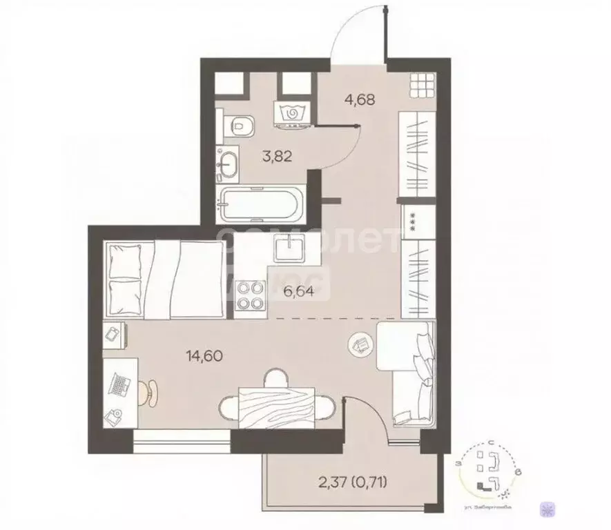 1-комнатная квартира: Омск, улица Завертяева, 1 (33 м) - Фото 2