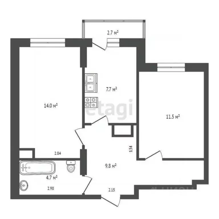 2-к кв. Ростовская область, Батайск ул. Булгакова, 1 (48.2 м) - Фото 1