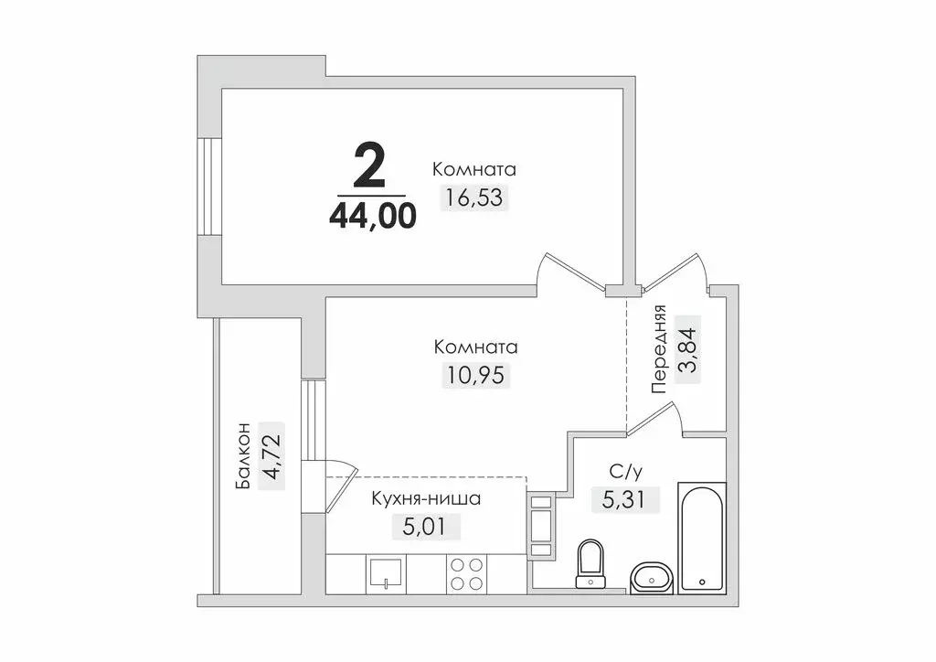 2-комнатная квартира: Снежинск, Транспортная улица, 9 (44 м) - Фото 0